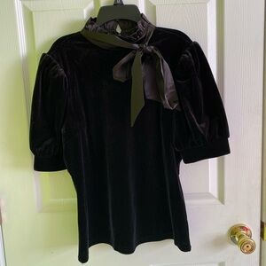 Sugarlips Black Velvet Blouse with Bow Detail